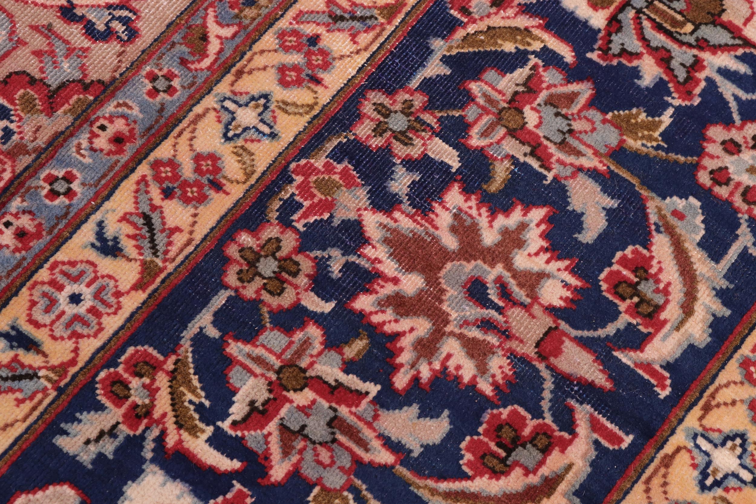 handmade Vintage Kashan Red Blue Hand Knotted RECTANGLE 100% WOOL area rug 10' x 13'
