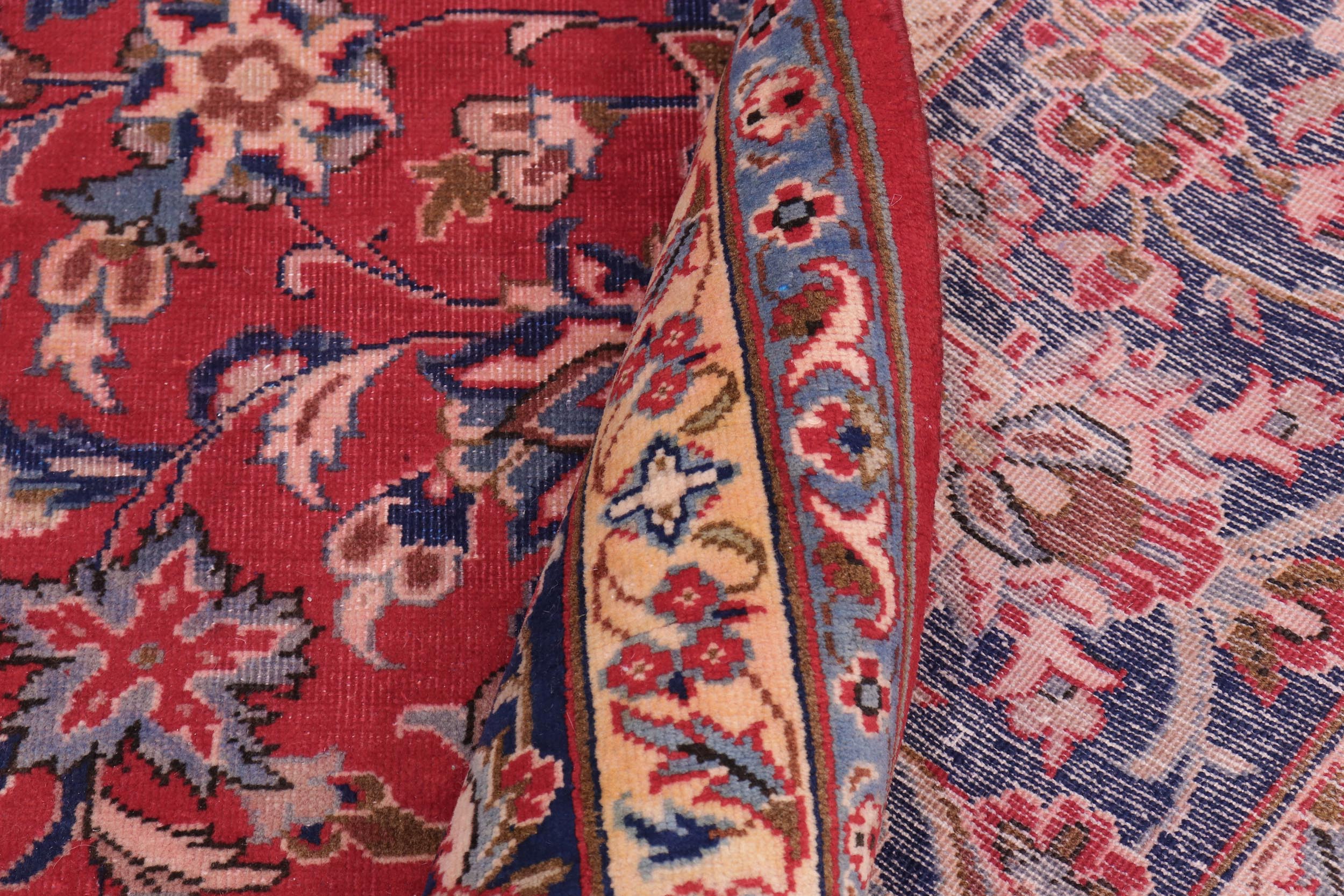 handmade Vintage Kashan Red Blue Hand Knotted RECTANGLE 100% WOOL area rug 10' x 13'