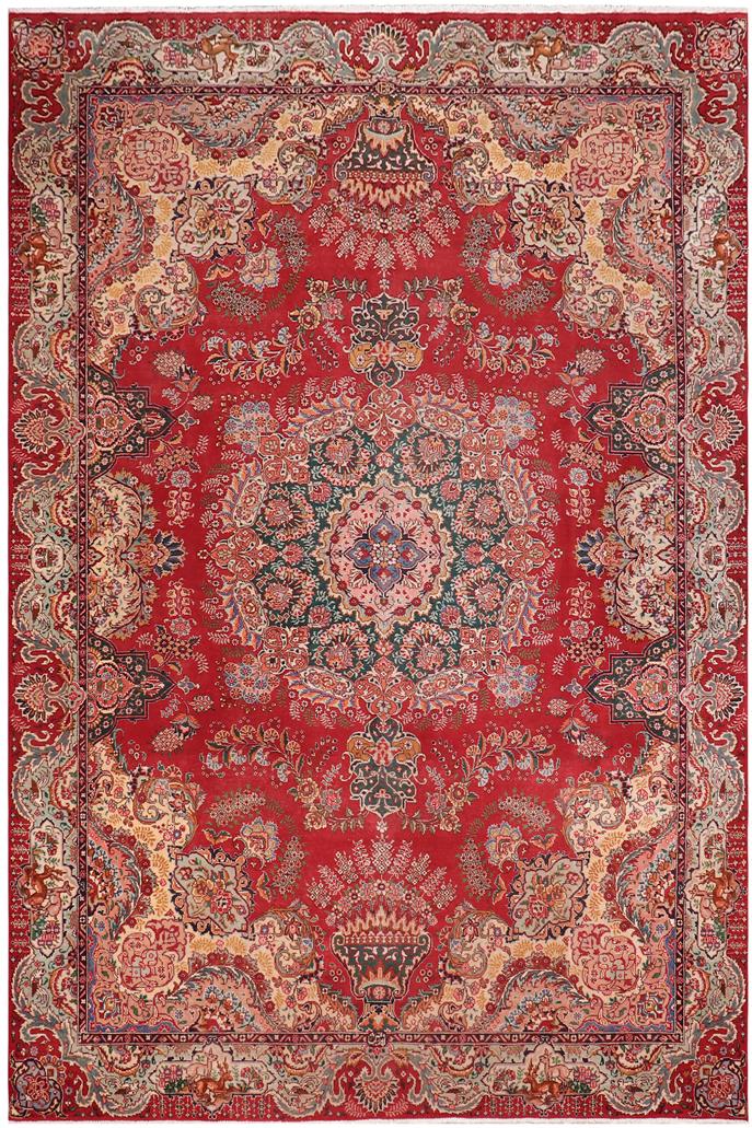 Traditional handmade Persian vintage distressed Red Green Hand Knotted RECTANGLE 100% WOOL area rug 10X13