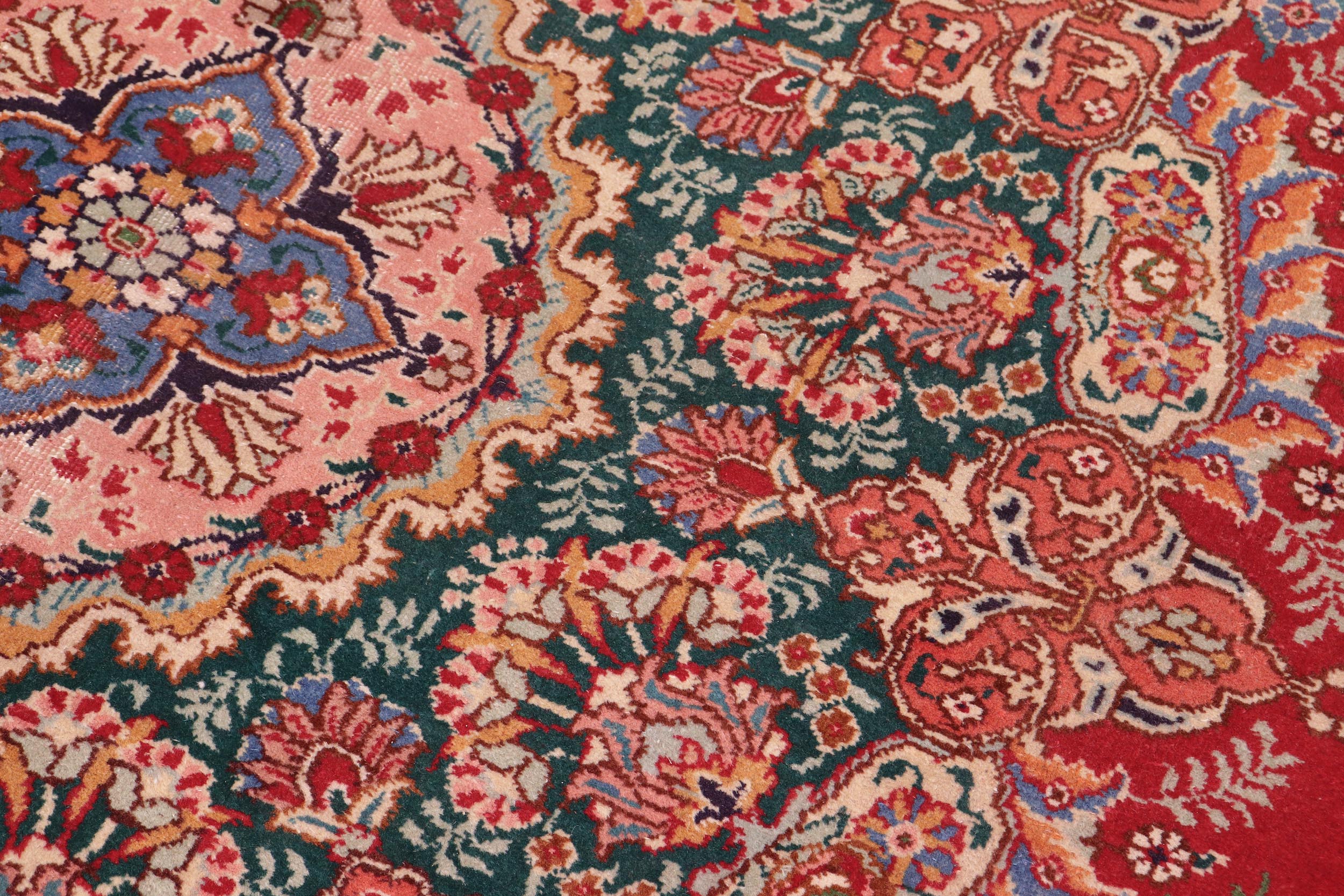 handmade Vintage Tabriz Red Green Hand Knotted RECTANGLE 100% WOOL area rug 10' x 13'