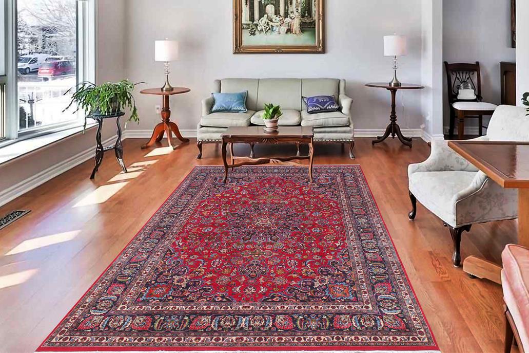 handmade Traditional Kashan Red Blue Hand Knotted RECTANGLE 100% Wool Pile area rug 10x13