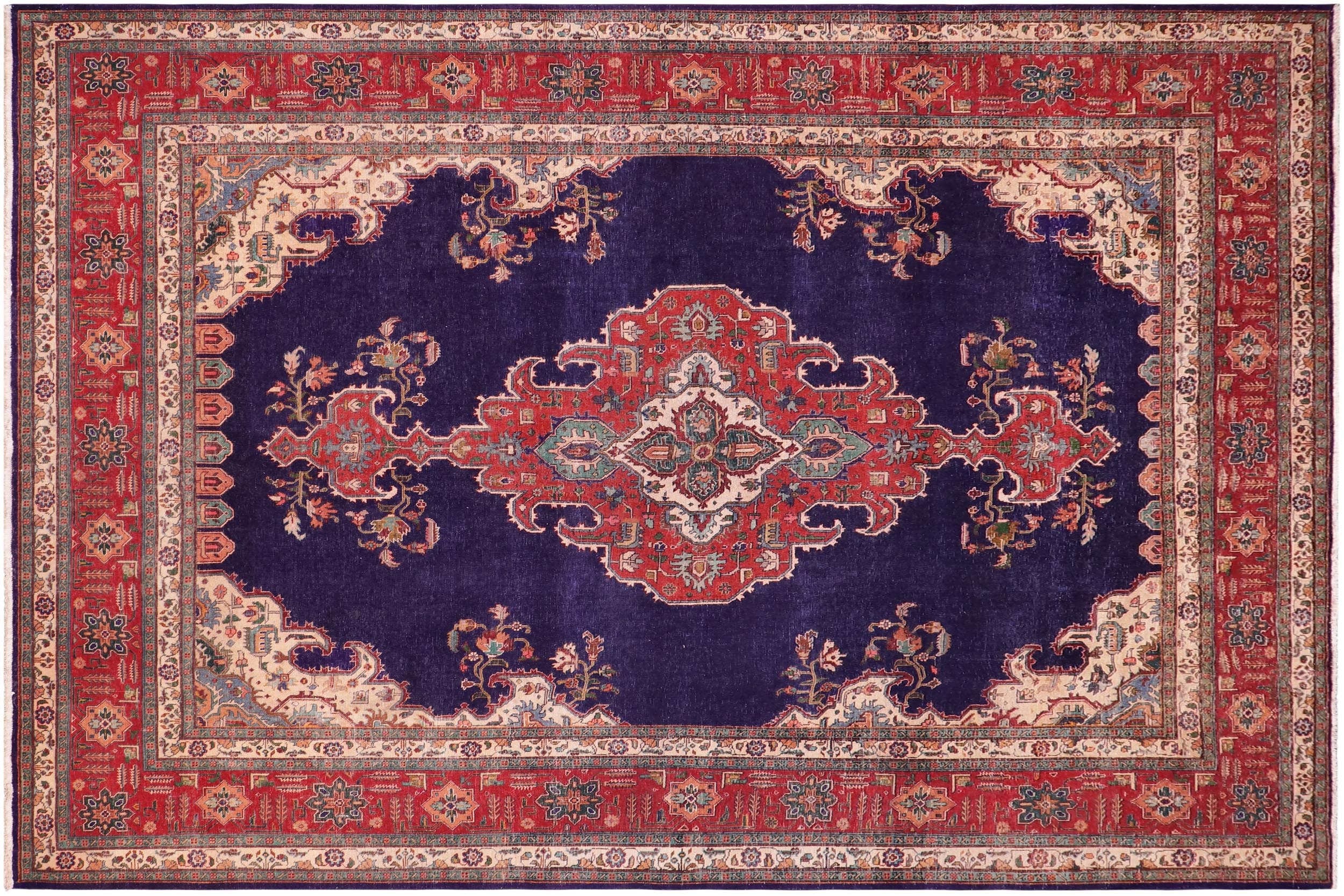 handmade Vintage Tabriz Blue Red Hand Knotted RECTANGLE 100% WOOL area rug 10' x 13'