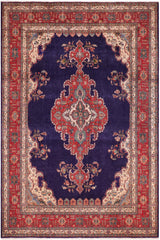 Vintage Antique Tabriz Hunter Blue/Red Wool Rug - 9'9''X12'8''