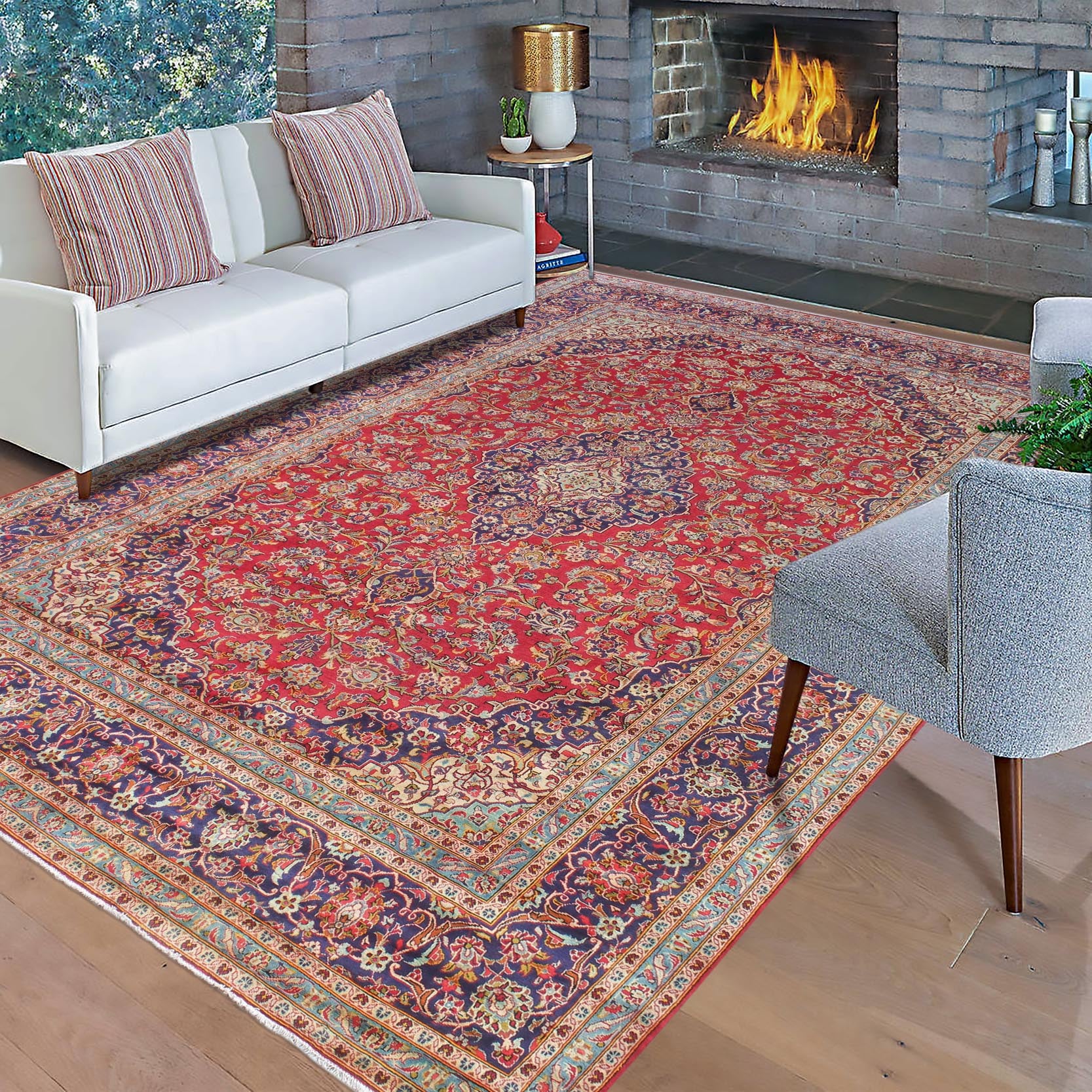 handmade Traditional Kashan Red Blue Hand Knotted RECTANGLE 100% WOOL area rug 10 x 15