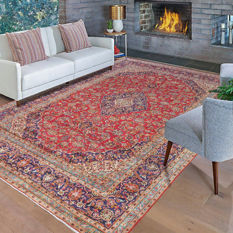 handmade Traditional Kashan Red Blue Hand Knotted RECTANGLE 100% WOOL area rug 10 x 15