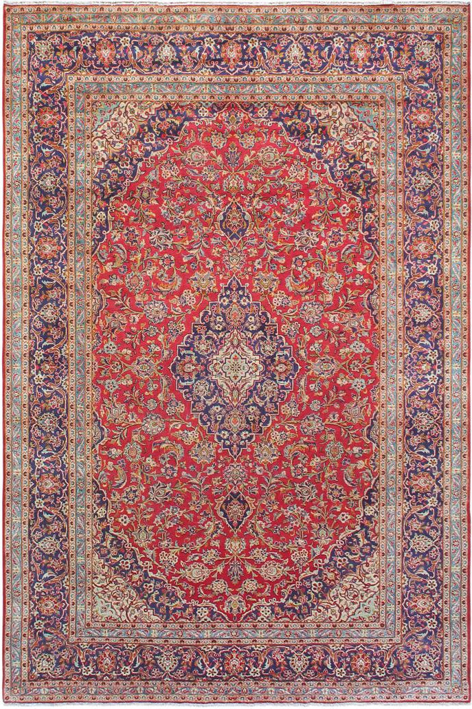 handmade Traditional Kashan Red Blue Hand Knotted RECTANGLE 100% Wool Pile area rug 10x15