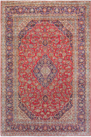 handmade Traditional Kashan Red Blue Hand Knotted RECTANGLE 100% Wool Pile area rug 10x15