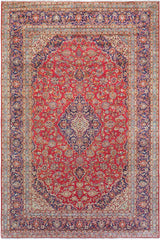 handmade Traditional Kashan Red Blue Hand Knotted RECTANGLE 100% Wool Pile area rug 10x15