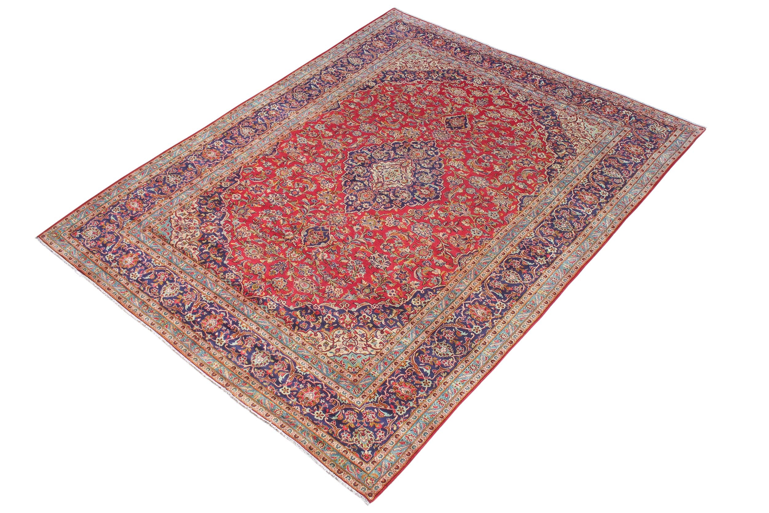 handmade Traditional Kashan Red Blue Hand Knotted RECTANGLE 100% WOOL area rug 10 x 15