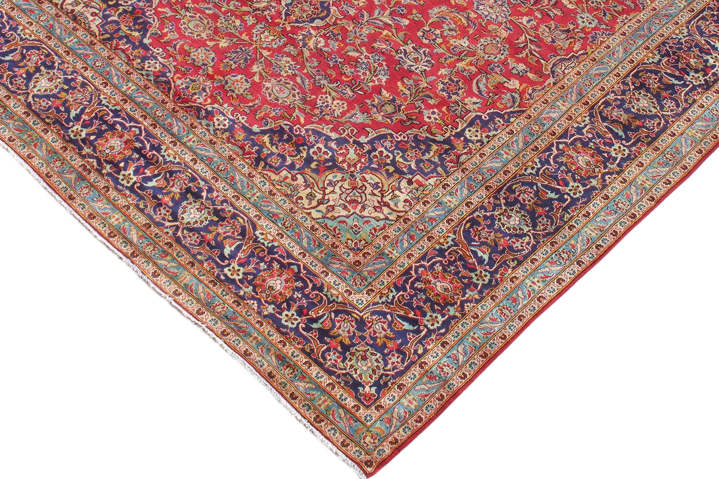 handmade Traditional Kashan Red Blue Hand Knotted RECTANGLE 100% WOOL area rug 10 x 15