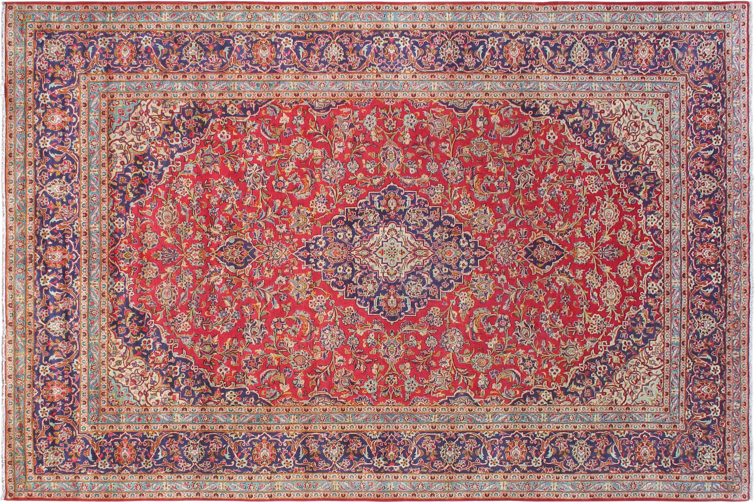 handmade Traditional Kashan Red Blue Hand Knotted RECTANGLE 100% WOOL area rug 10 x 15