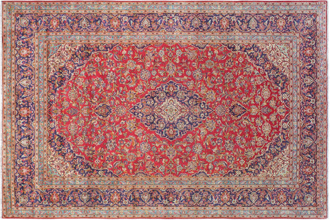 handmade Traditional Kashan Red Blue Hand Knotted RECTANGLE 100% WOOL area rug 10 x 15