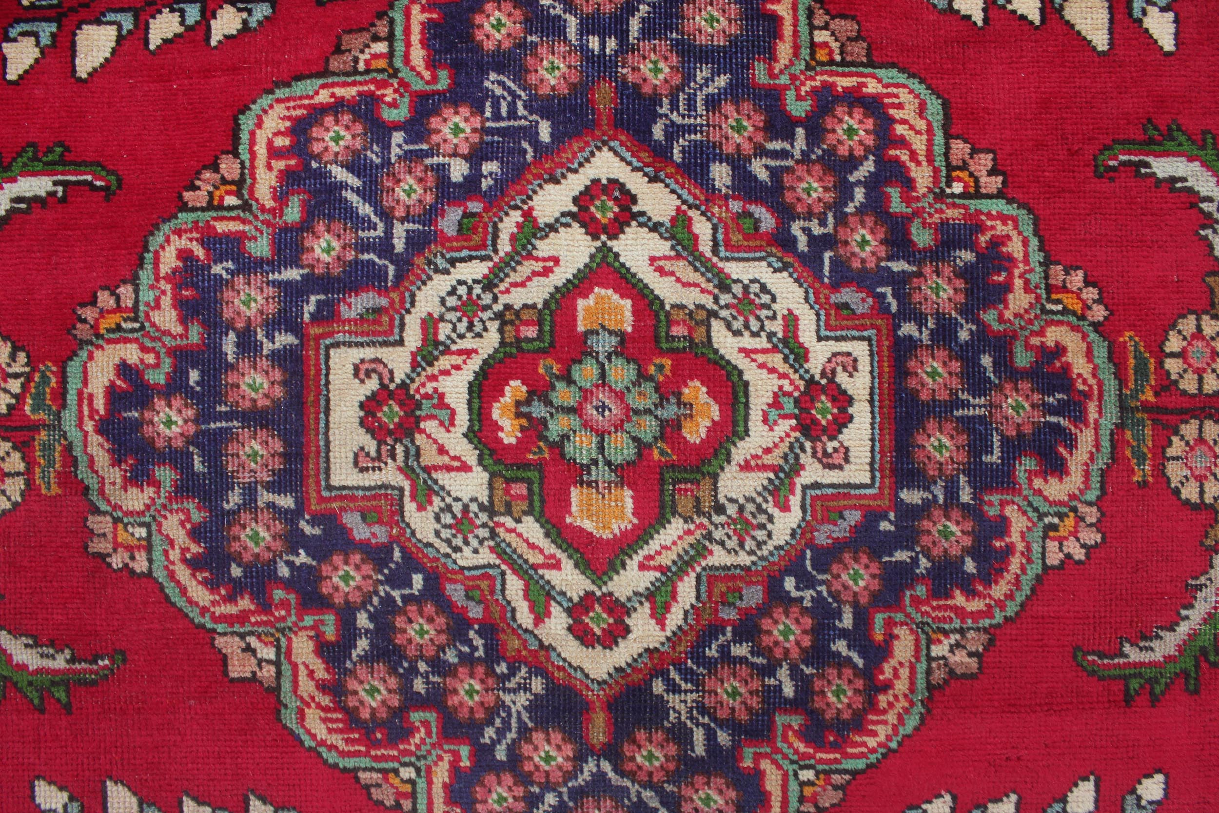 handmade Vintage Tabriz Red Blue Hand Knotted RECTANGLE 100% WOOL area rug 7' x 9'