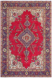 Distressed Antique Tabriz Palmer Red/Blue Wool Rug - 6'9'' x 9'5''