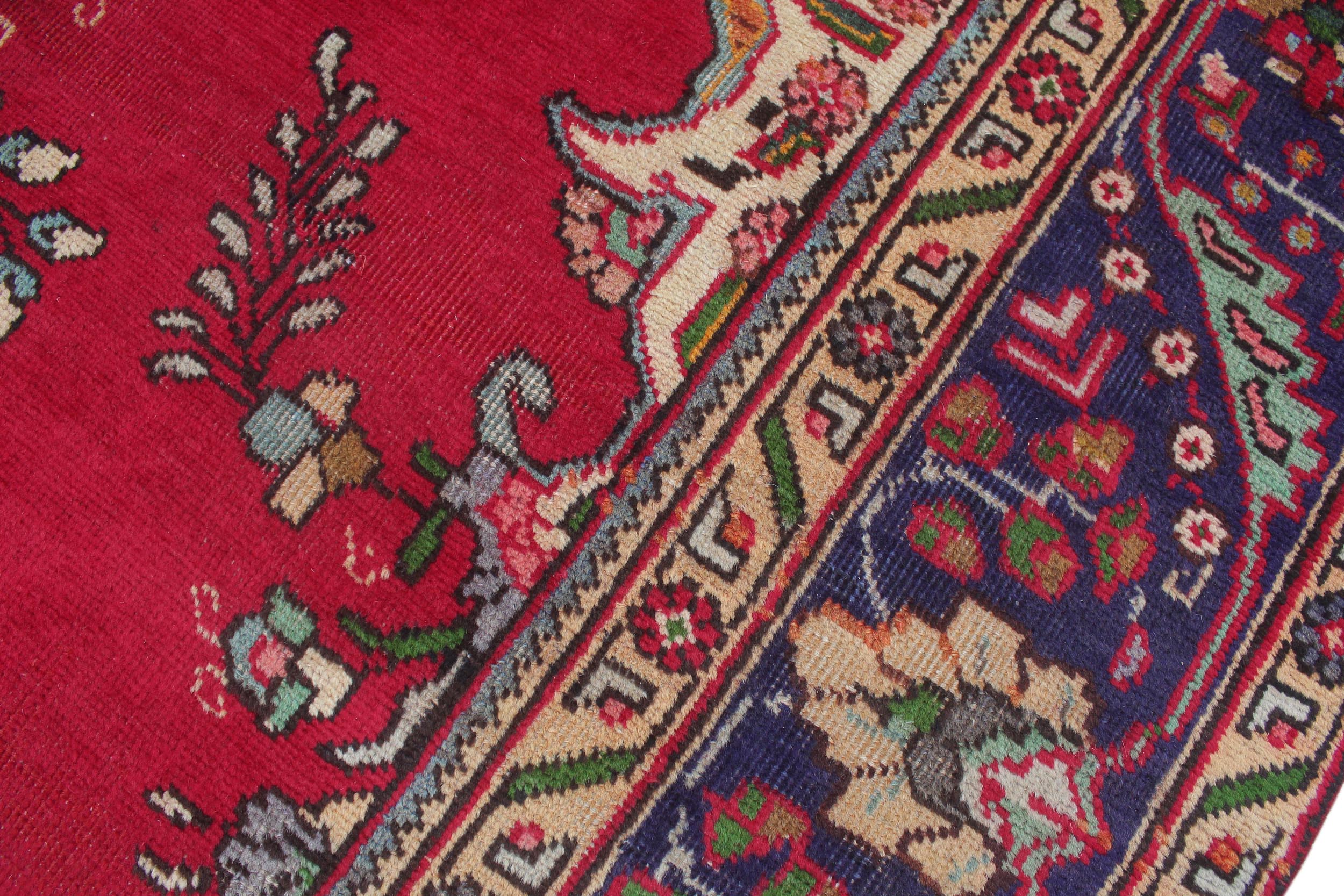 handmade Vintage Tabriz Red Blue Hand Knotted RECTANGLE 100% WOOL area rug 7' x 9'