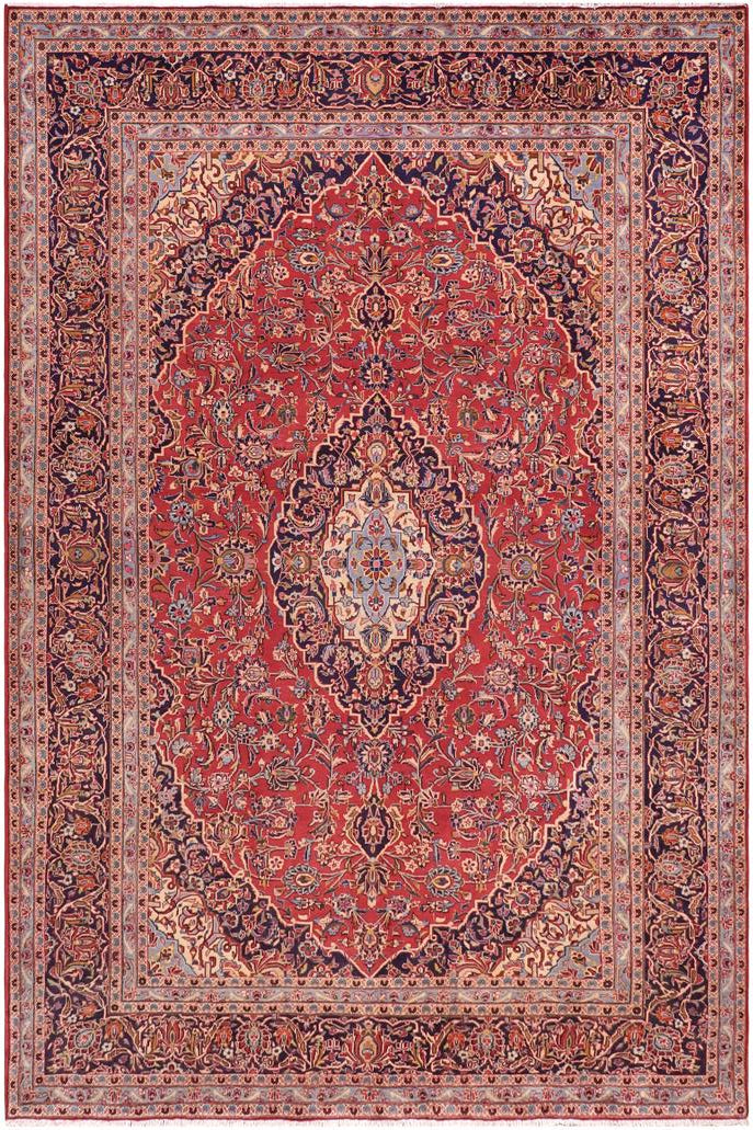 handmade Traditional Kashan Red Purple Hand Knotted RECTANGLE 100% Wool Pile area rug 8x12