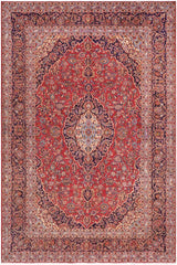 handmade Traditional Kashan Red Purple Hand Knotted RECTANGLE 100% Wool Pile area rug 8x12