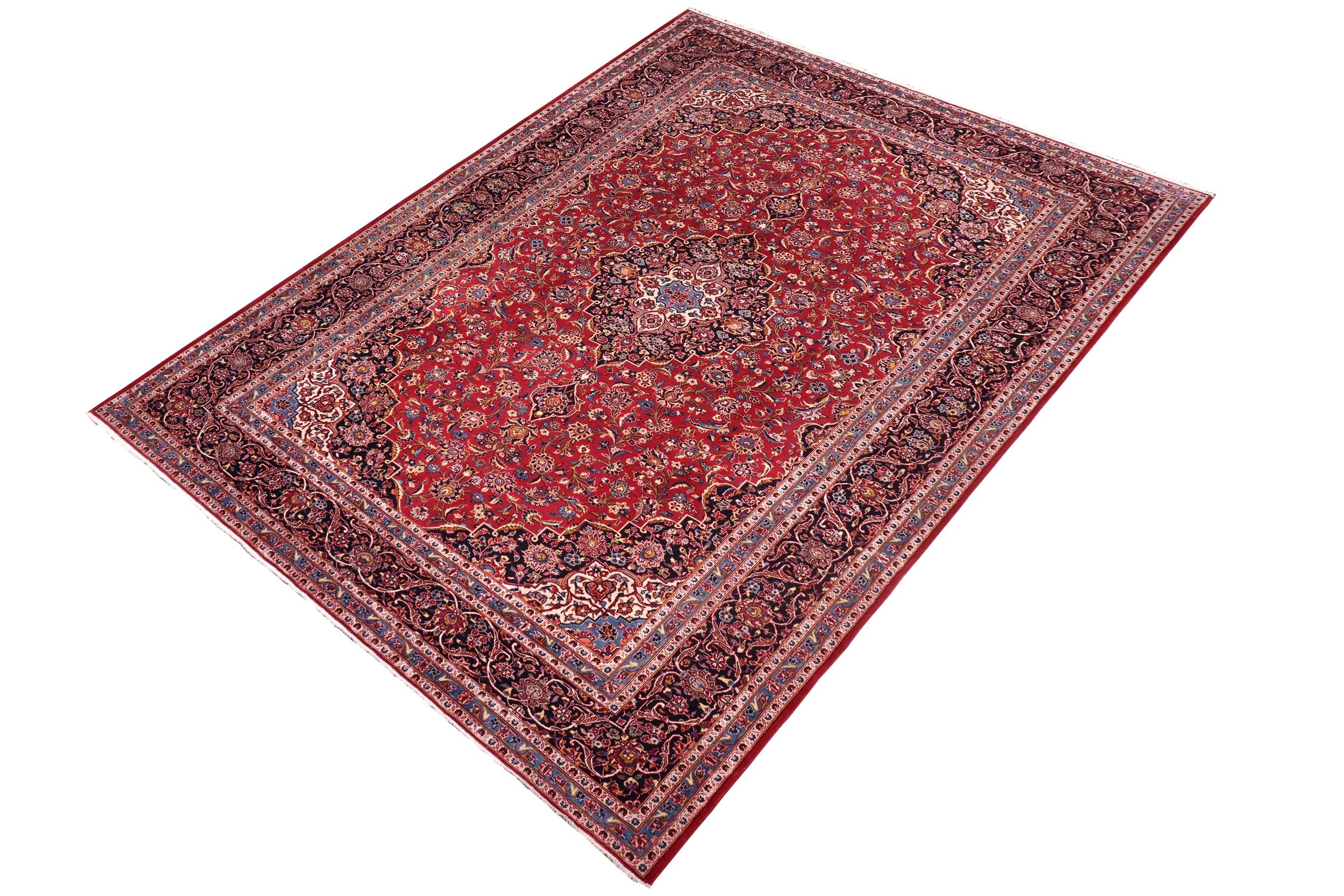 handmade Traditional Kashan Red Blue Hand Knotted RECTANGLE 100% WOOL area rug 8 x 12