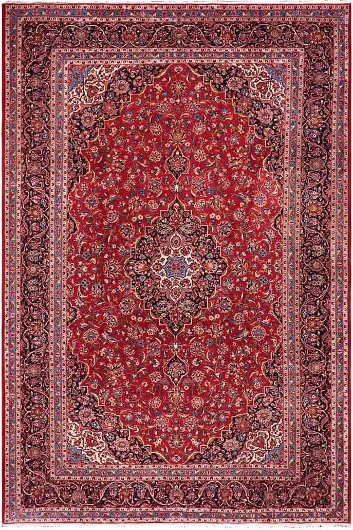 handmade Traditional Kashan Red Blue Hand Knotted RECTANGLE 100% Wool Pile area rug 8x12
