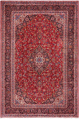 handmade Traditional Kashan Red Blue Hand Knotted RECTANGLE 100% Wool Pile area rug 8x12