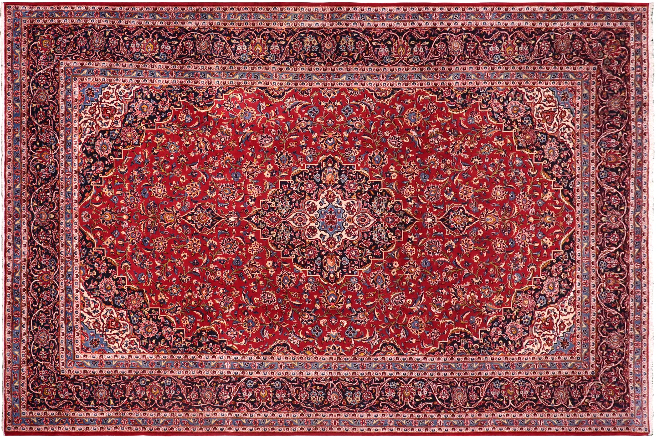 handmade Traditional Kashan Red Blue Hand Knotted RECTANGLE 100% WOOL area rug 8 x 12