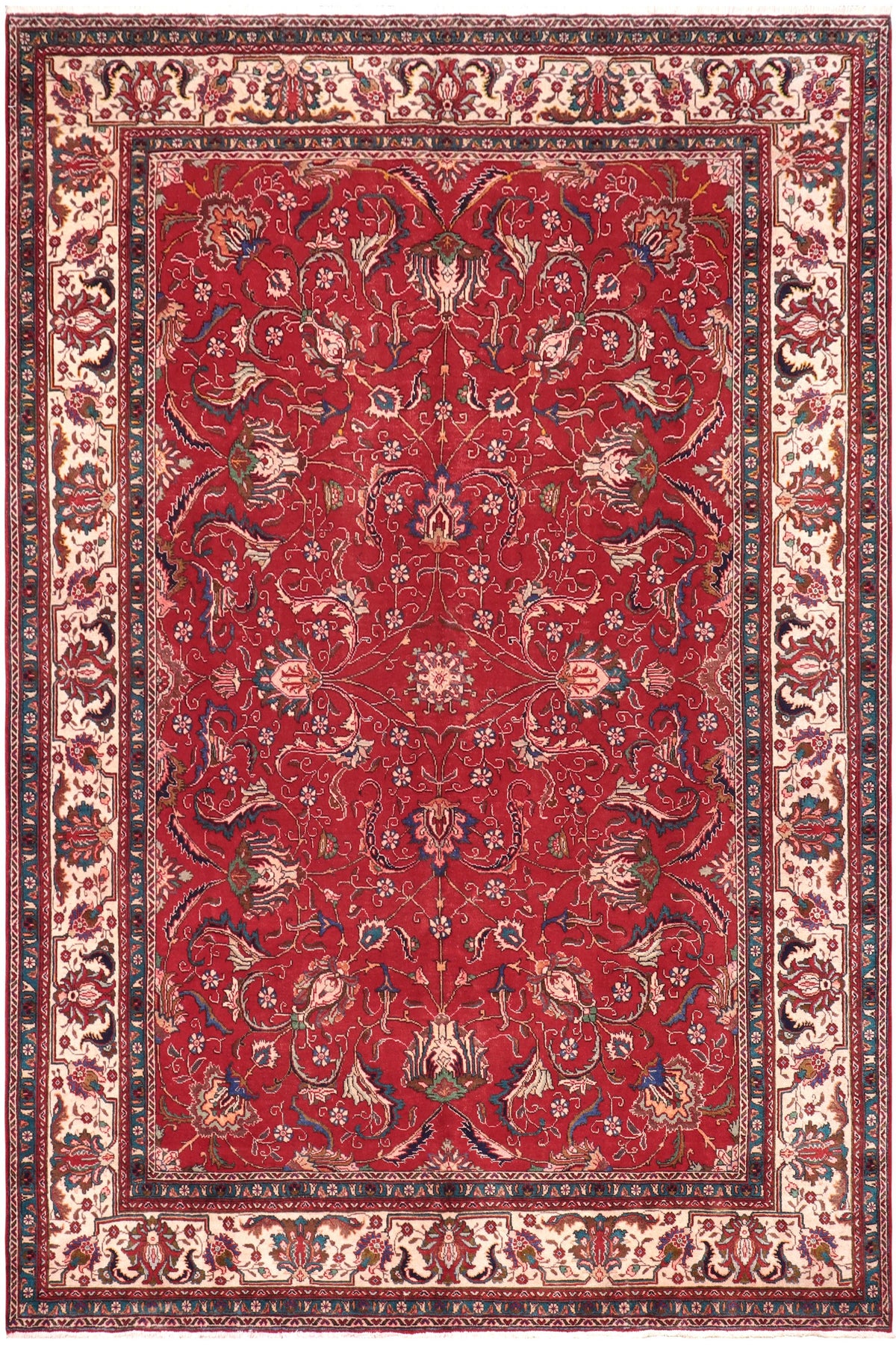 Vintage Antique Tabriz Chan Red/Beige Wool Rug - 8'10''X11'10''