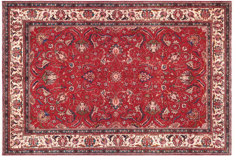 handmade Vintage Tabriz Red Beige Hand Knotted RECTANGLE 100% WOOL area rug 9' x 12'