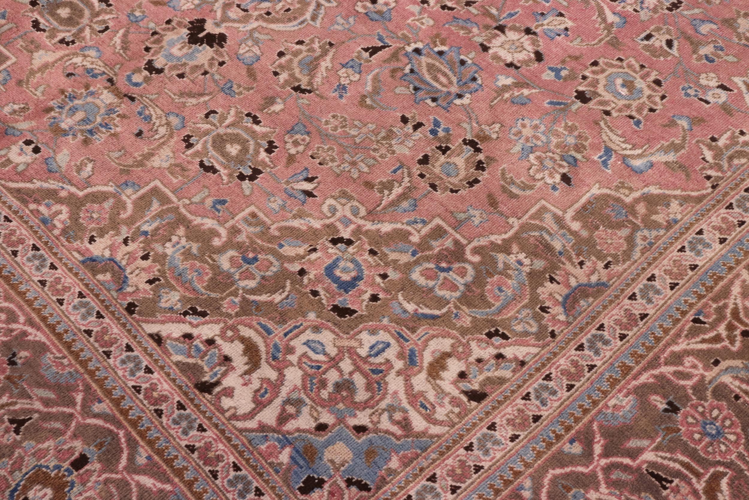 handmade Vintage Kashan Pink Brown Hand Knotted RECTANGLE 100% WOOL area rug 8' x 12'
