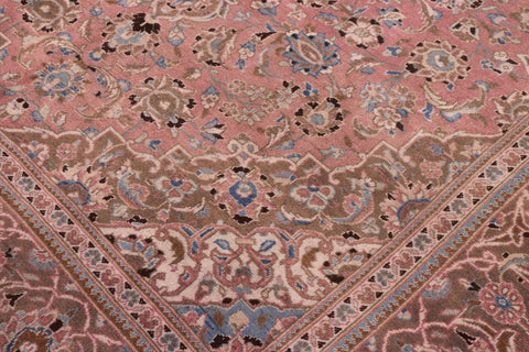 handmade Vintage Kashan Pink Brown Hand Knotted RECTANGLE 100% WOOL area rug 8' x 12'