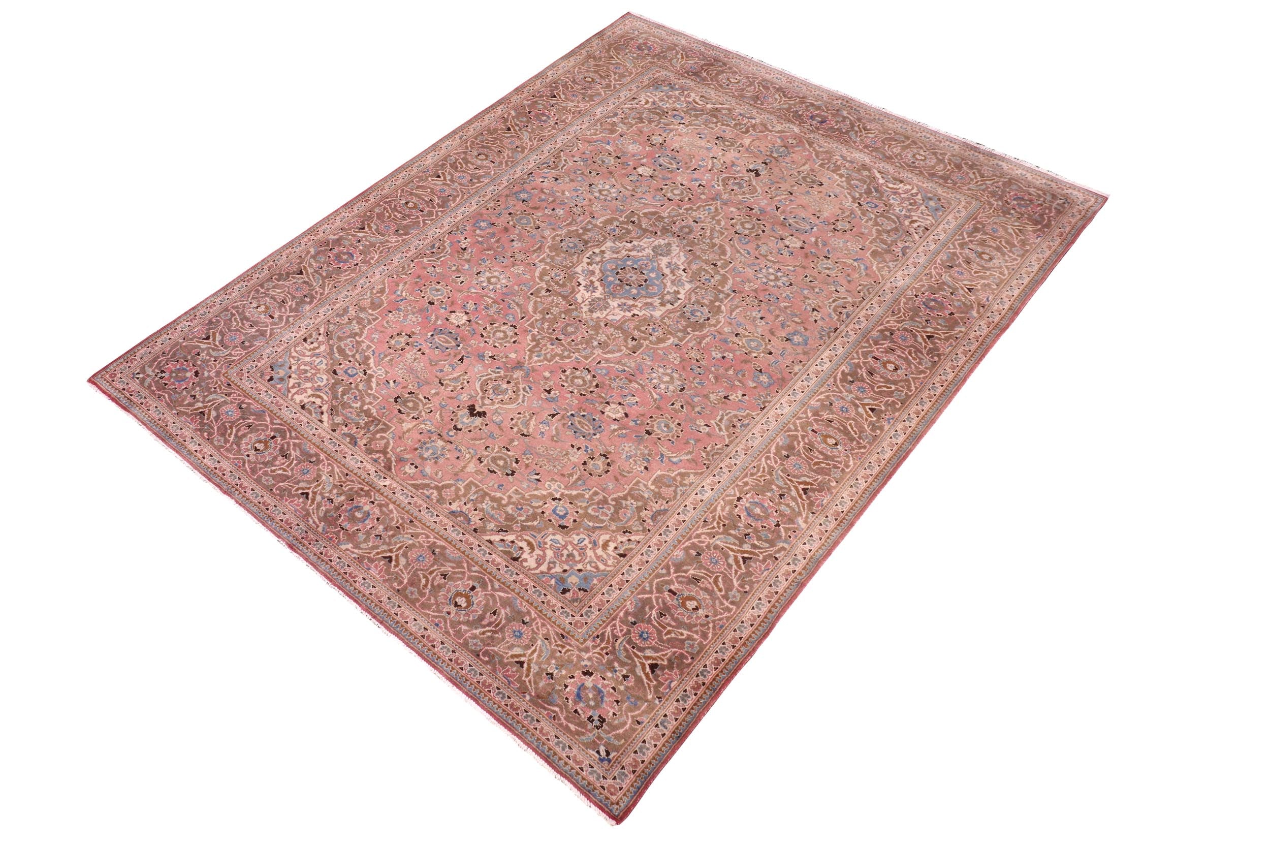 handmade Vintage Kashan Pink Brown Hand Knotted RECTANGLE 100% WOOL area rug 8' x 12'