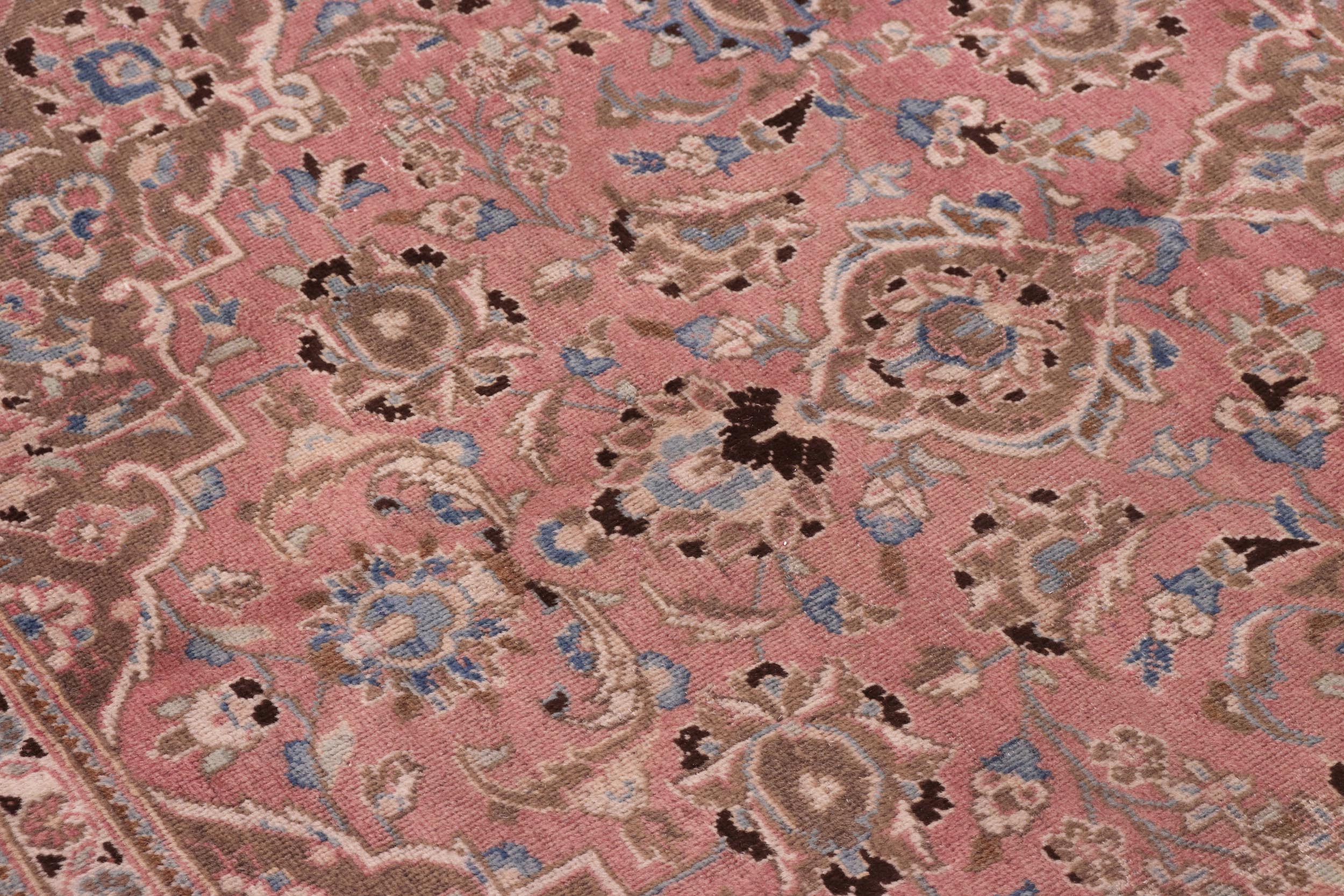 handmade Vintage Kashan Pink Brown Hand Knotted RECTANGLE 100% WOOL area rug 8' x 12'