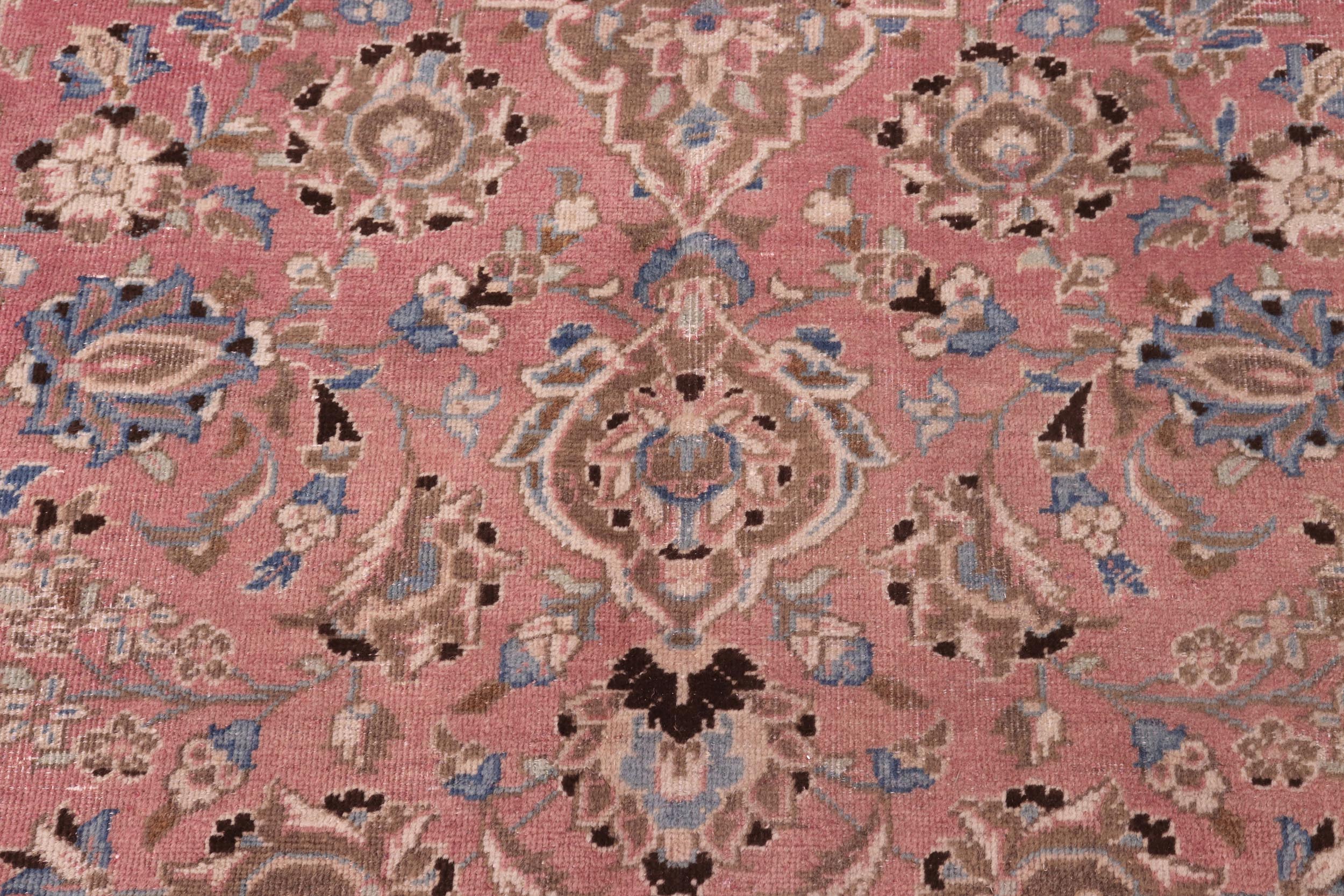 handmade Vintage Kashan Pink Brown Hand Knotted RECTANGLE 100% WOOL area rug 8' x 12'