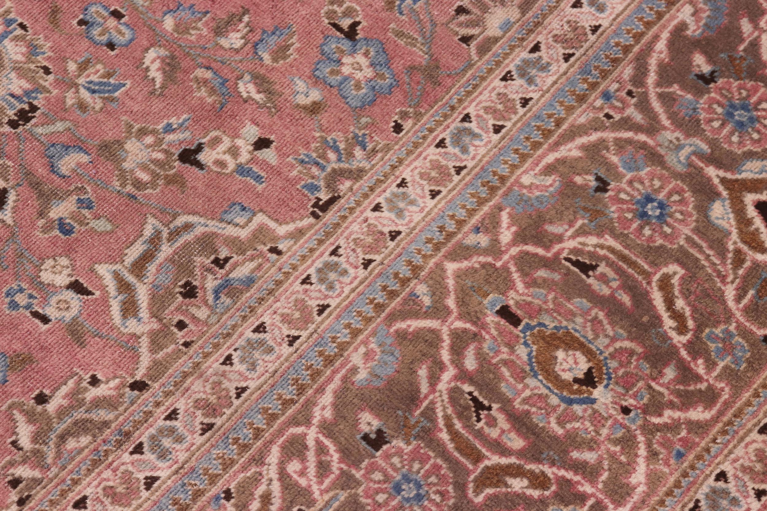 handmade Vintage Kashan Pink Brown Hand Knotted RECTANGLE 100% WOOL area rug 8' x 12'
