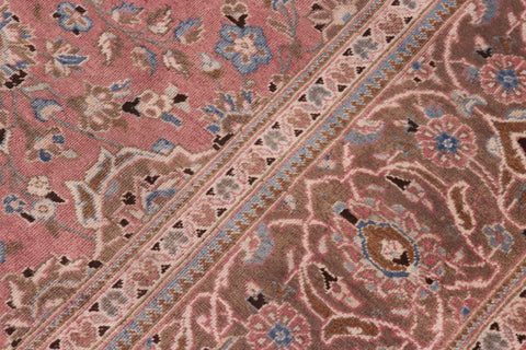 handmade Vintage Kashan Pink Brown Hand Knotted RECTANGLE 100% WOOL area rug 8' x 12'