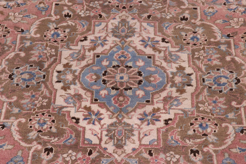 handmade Vintage Kashan Pink Brown Hand Knotted RECTANGLE 100% WOOL area rug 8' x 12'