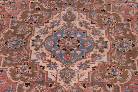 Traditional handmade Persian vintage distressed Pink Brown Hand Knotted RECTANGLE 100% WOOL area rug 8X12