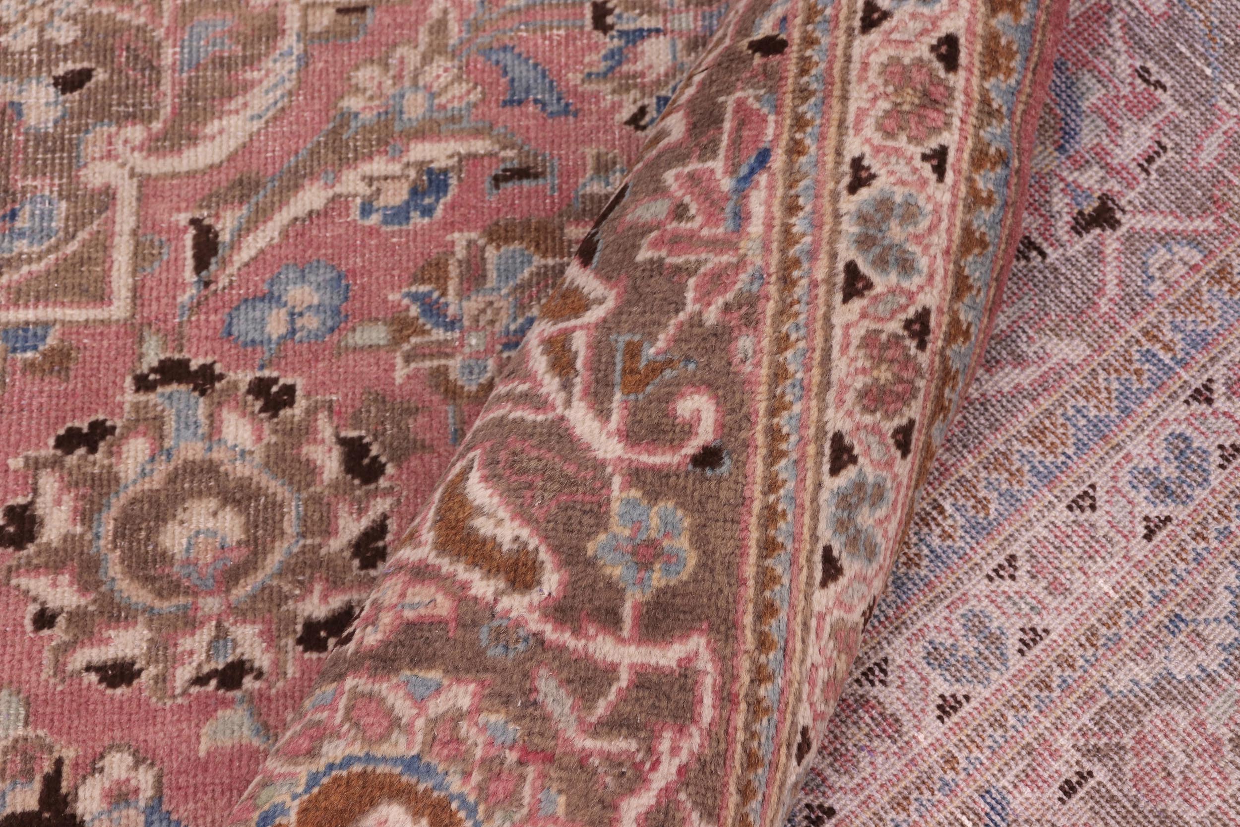 handmade Vintage Kashan Pink Brown Hand Knotted RECTANGLE 100% WOOL area rug 8' x 12'