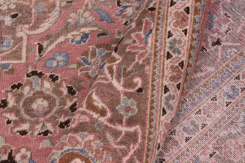 handmade Vintage Kashan Pink Brown Hand Knotted RECTANGLE 100% WOOL area rug 8' x 12'