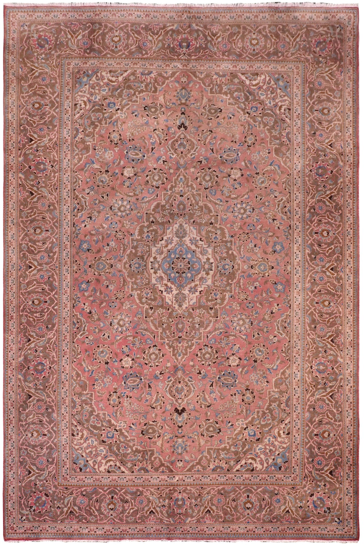 Distressed Antique Kashan Reynolds Pink/Brown Wool Rug - 8'0''X11'6''