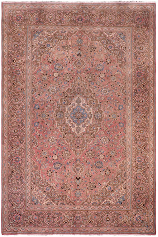 Distressed Antique Kashan Reynolds Pink/Brown Wool Rug - 8'0''X11'6''