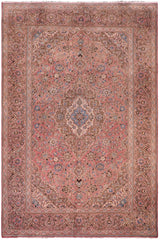 Distressed Antique Kashan Reynolds Pink/Brown Wool Rug - 8'0''X11'6''