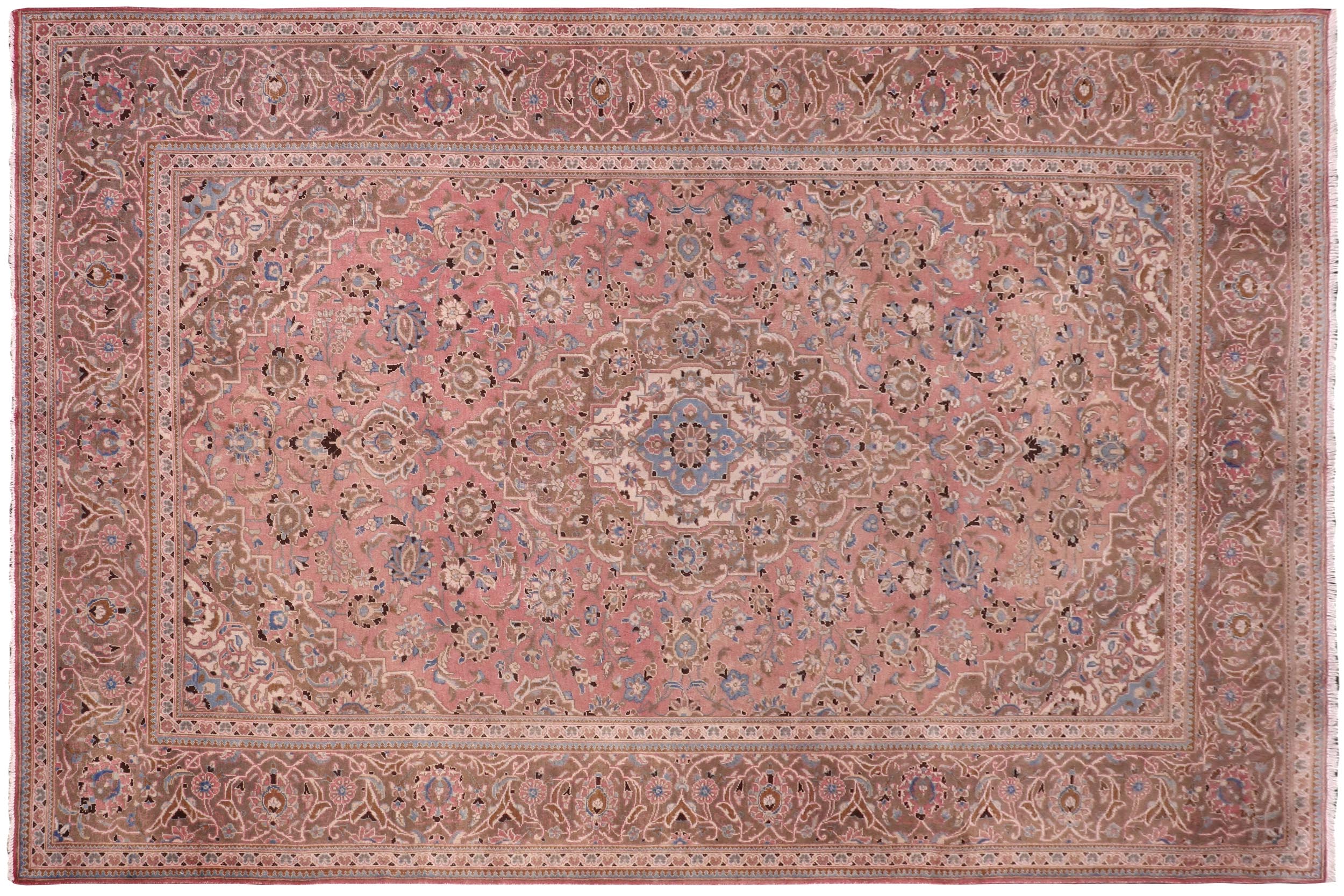 handmade Vintage Kashan Pink Brown Hand Knotted RECTANGLE 100% WOOL area rug 8' x 12'