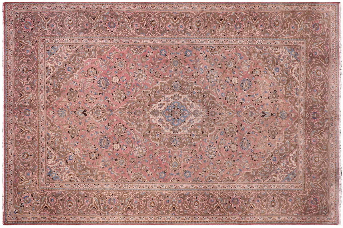 handmade Vintage Kashan Pink Brown Hand Knotted RECTANGLE 100% WOOL area rug 8' x 12'