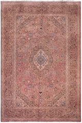 Traditional handmade Persian vintage distressed Pink Brown Hand Knotted RECTANGLE 100% WOOL area rug 8X12