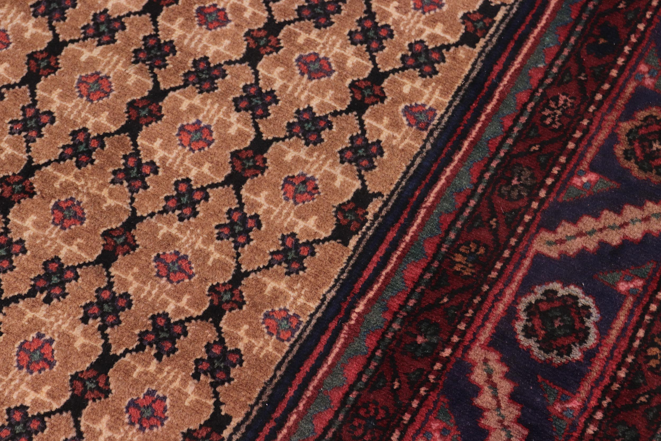 handmade Traditional Tabriz Mahi Brown Blue Hand Knotted RECTANGLE 100% WOOL area rug 6 x 10