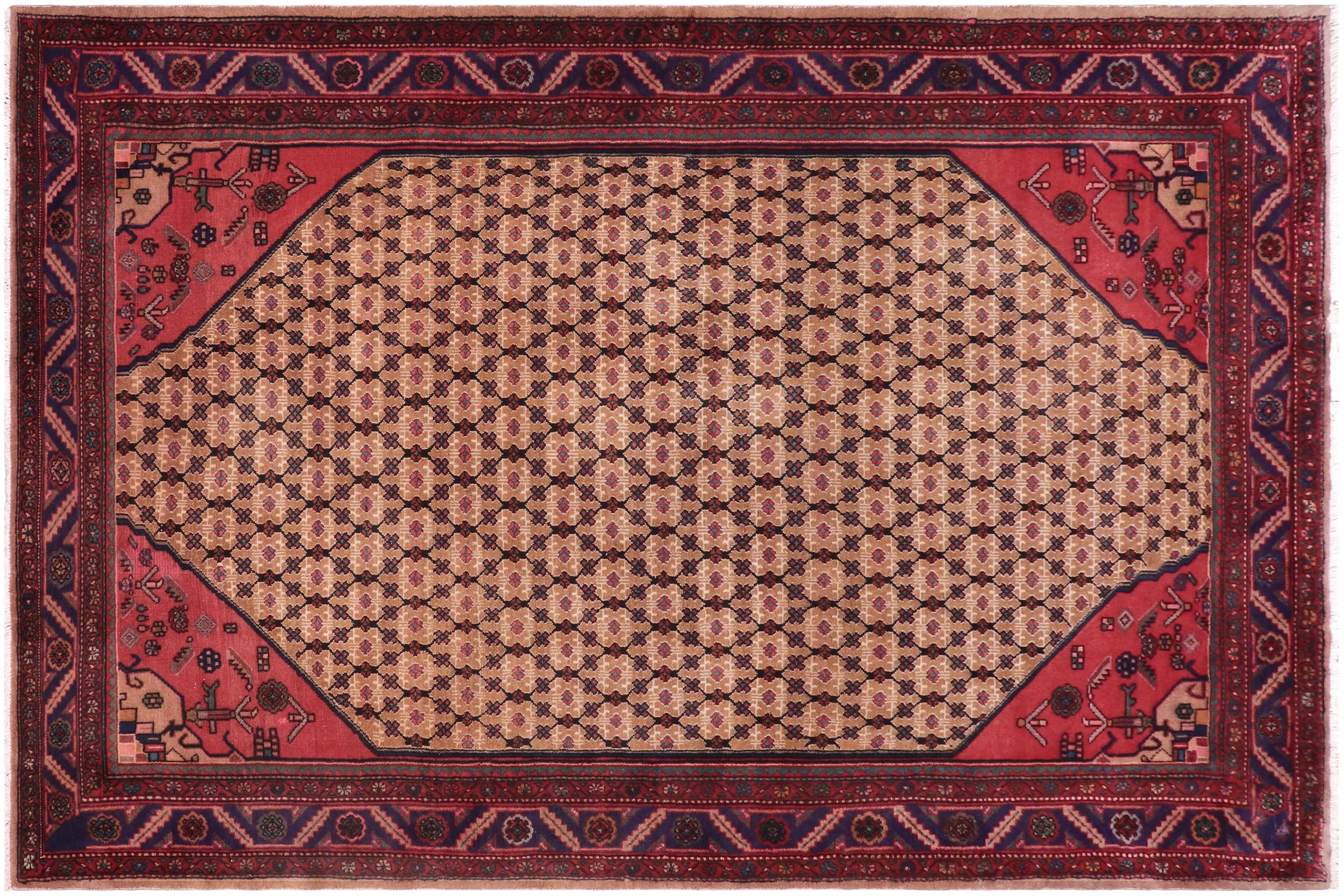 handmade Traditional Tabriz Mahi Brown Blue Hand Knotted RECTANGLE 100% WOOL area rug 6 x 10