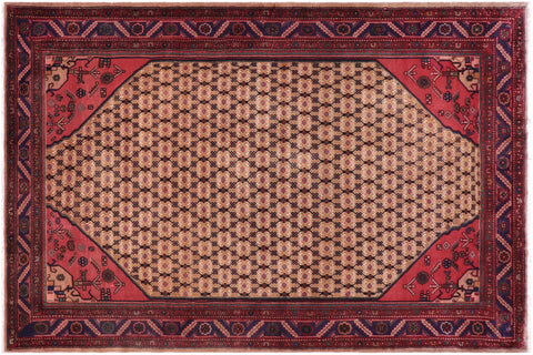 handmade Traditional Tabriz Mahi Brown Blue Hand Knotted RECTANGLE 100% WOOL area rug 6 x 10