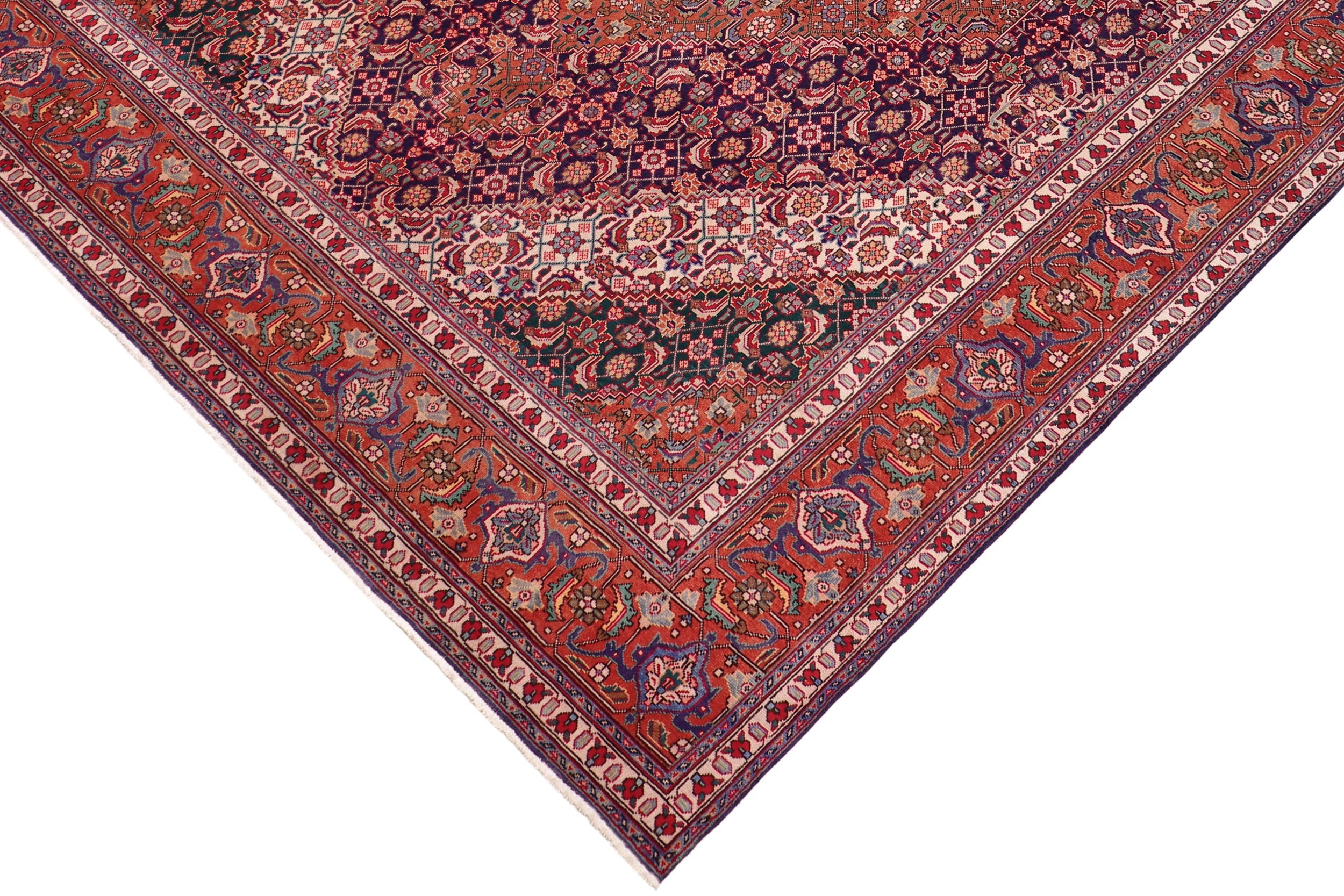 handmade Vintage Tabriz Mahi Purple Rust Hand Knotted RECTANGLE 100% WOOL area rug 10' x 13'