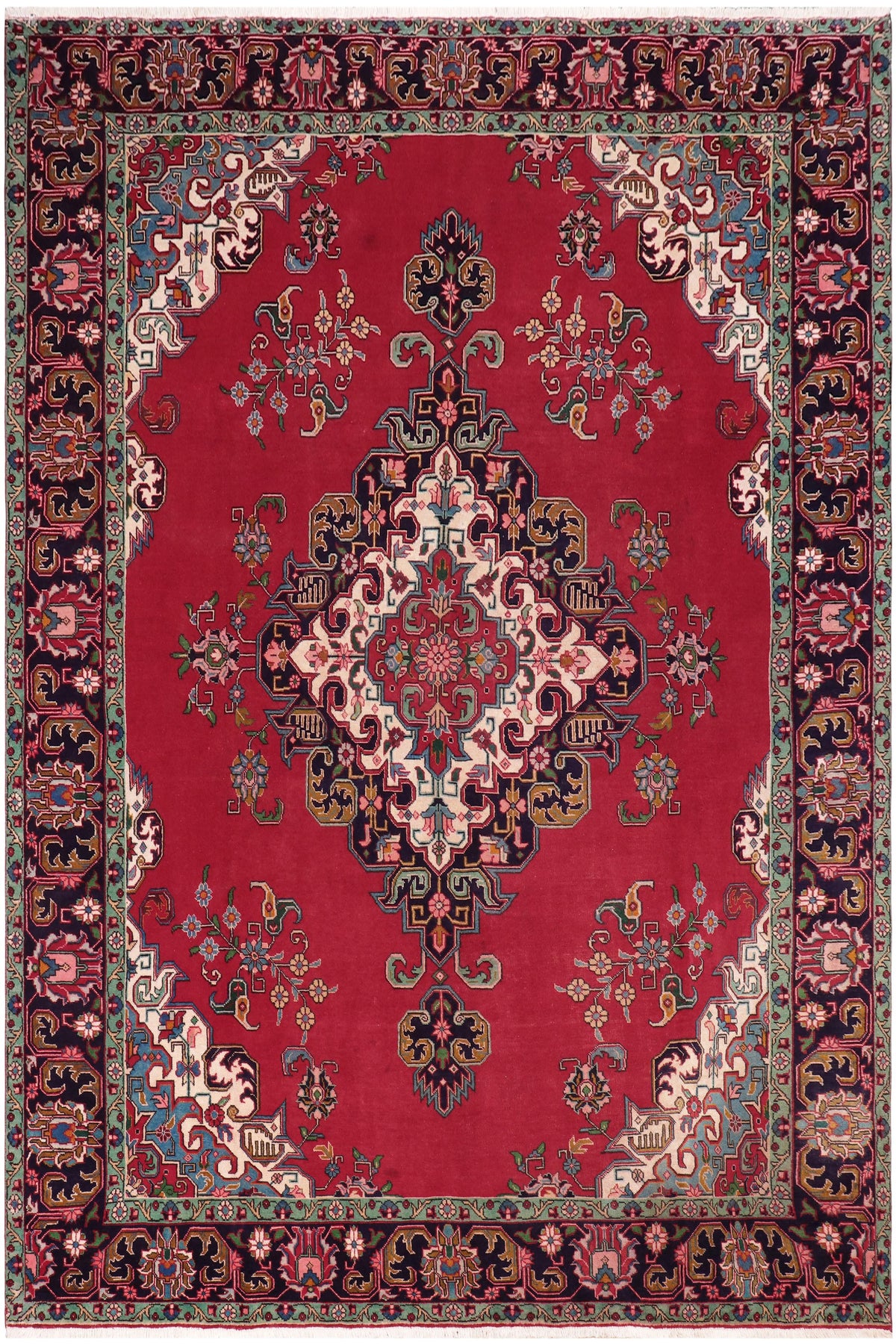 Distressed Antique Tabriz Powell Red/Purple Wool Rug - 9'8''X13'0''