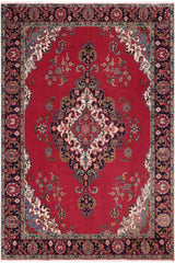 Distressed Antique Tabriz Powell Red/Purple Wool Rug - 9'8''X13'0''